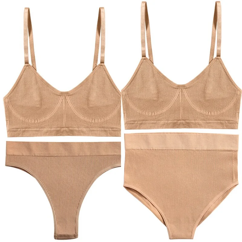 Women Push Up Sports Lingerie Brassiere Set Sexy G-String Seamless Active Bra Panties Set Crop Top High Waist Thong Underwear