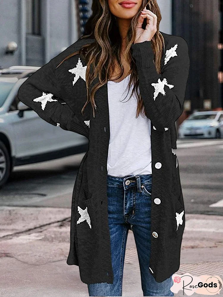 Star Casual Loose Color Block Sweater Coat