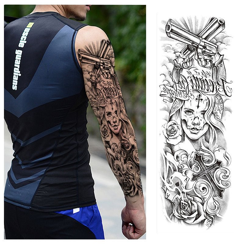 Full Arm Temporary Tattoo,Double Gun Female Waterproof Temporary Tattoo Stickers for Men Women Adults Kids,Dark Mark