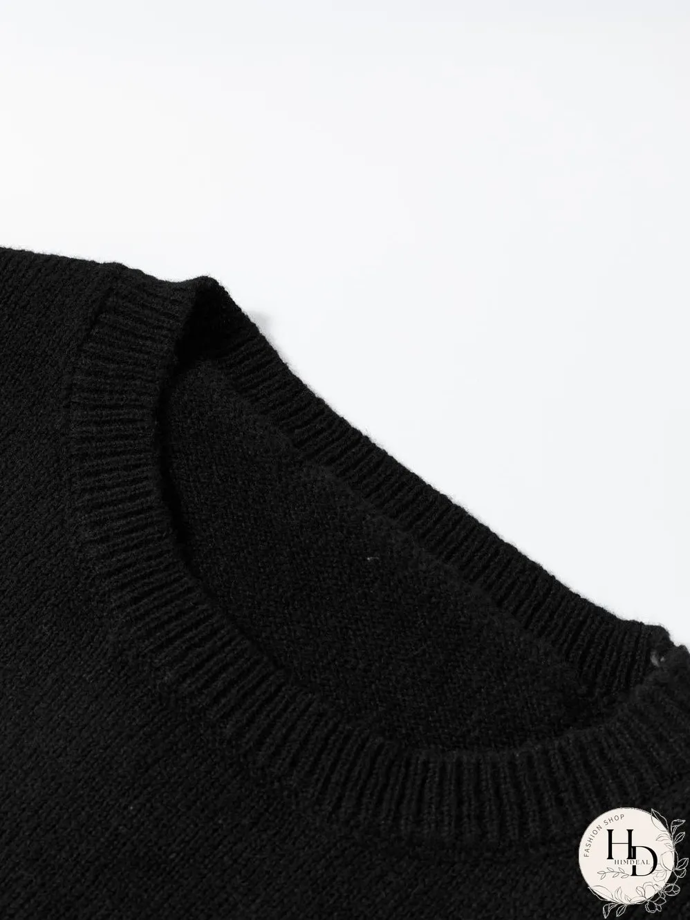 Heartfelt Black Graphic Round Neck Sweater