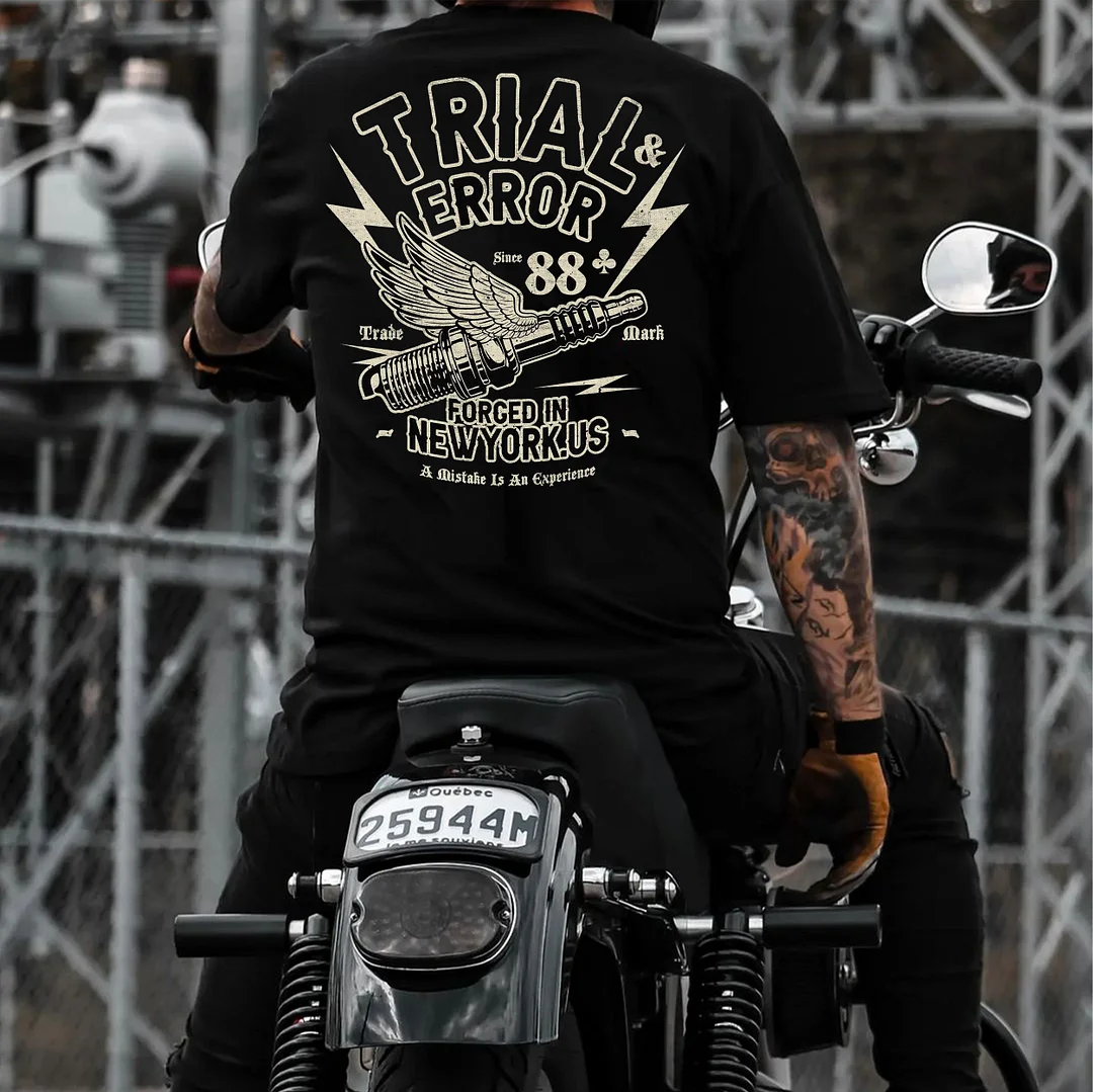 TRIAL ERROR Motor Head with Wings Black Print T-Shirt
