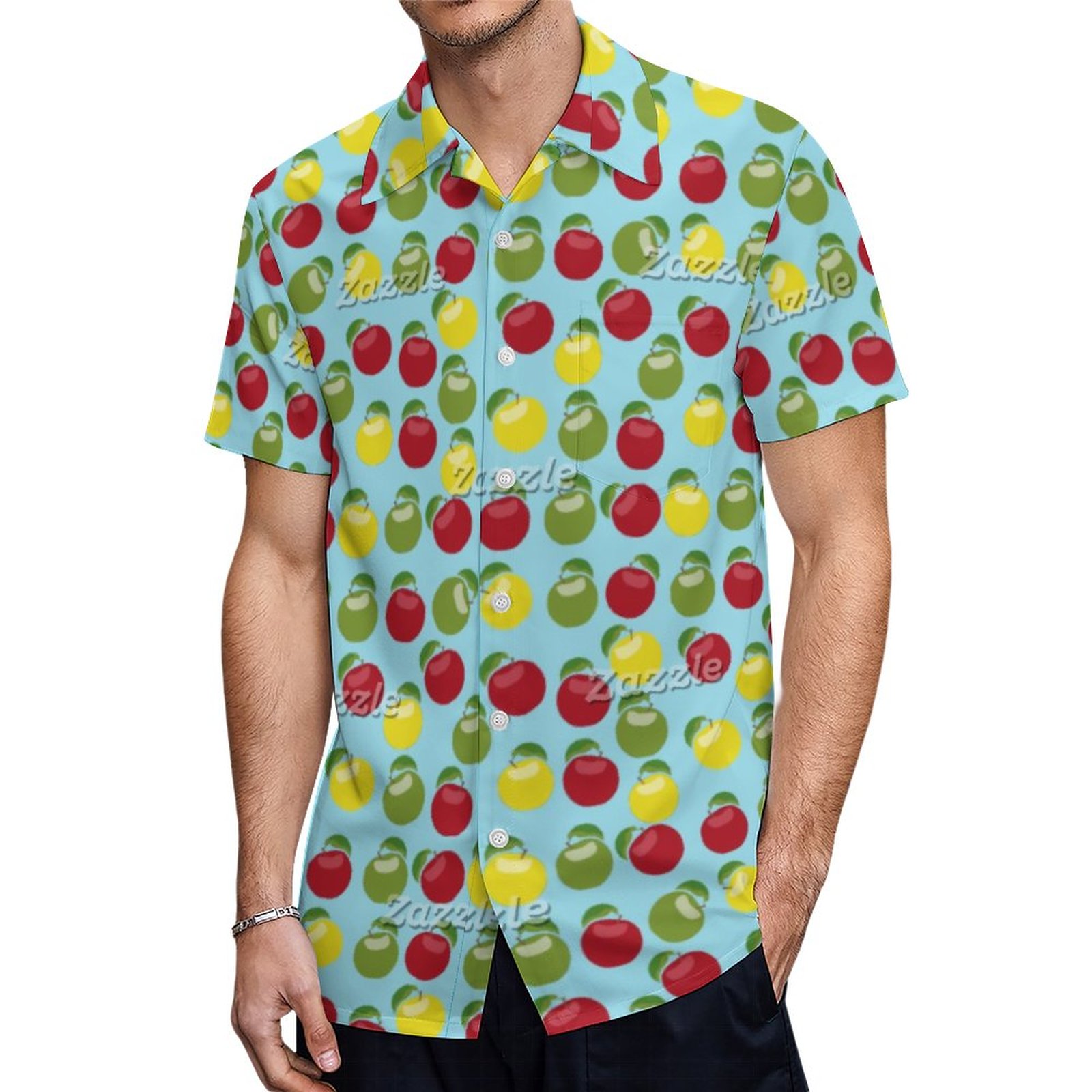 Colorful Apples Pattern Hawaiian Shirt Mens Button Down Plus Size Tropical Hawaii Beach Shirts