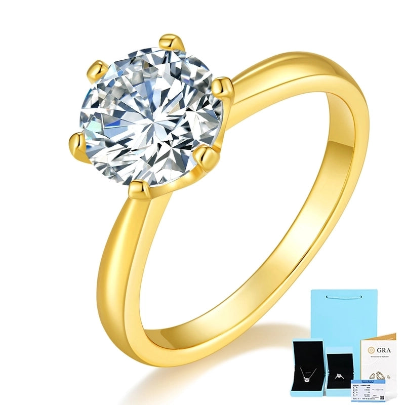 18K Gold Plated 925 Sterling Silver Moissanite Round Rings GRA Certificate