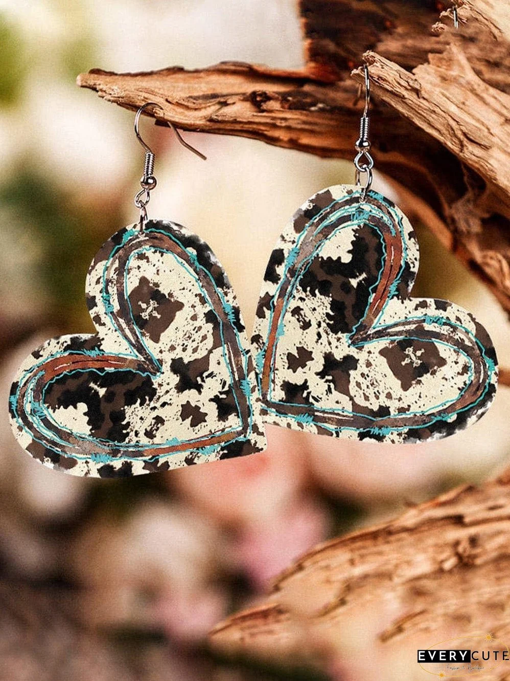 Leopard Print Heart-Shaped Brown Earrings for Valentine's Day