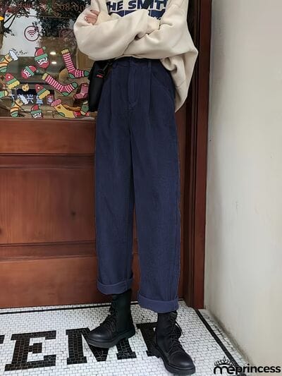 Corduroy High Waist Cropped Straight Pants