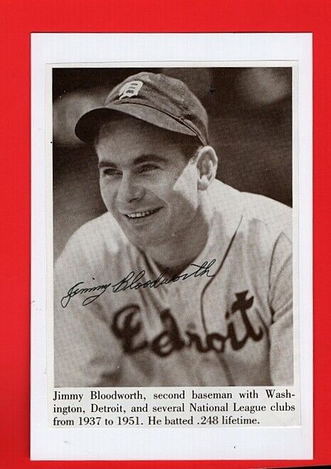 1942-46 JIMMY BLOODWORTH-DETROIT TIGERS AUTOGRAPHED 4X6 BOOK Photo Poster painting-d.2002