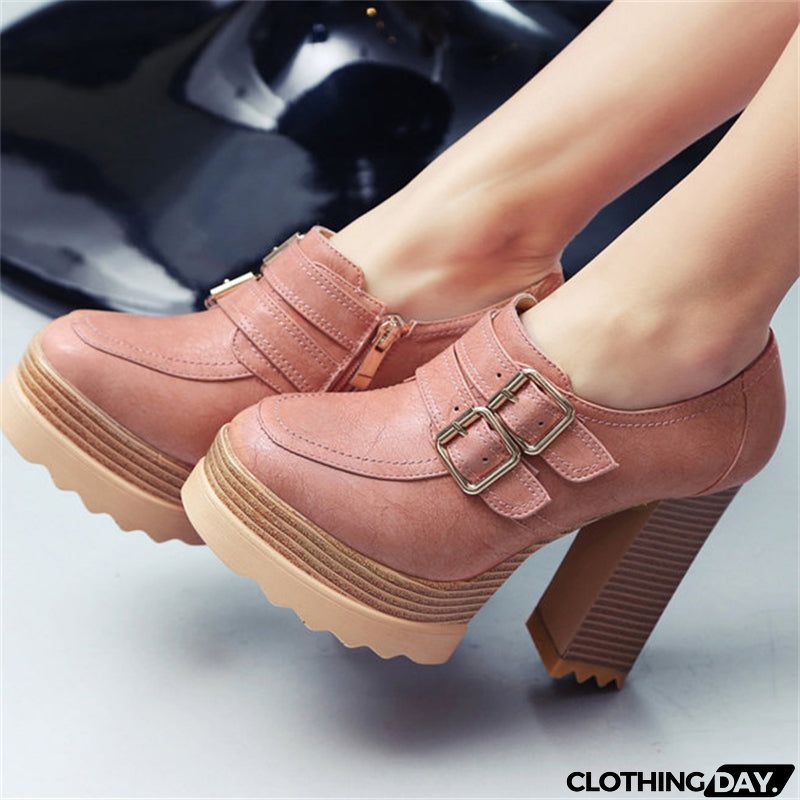 Microfiber High Heel Round Toe Leisure Shoes