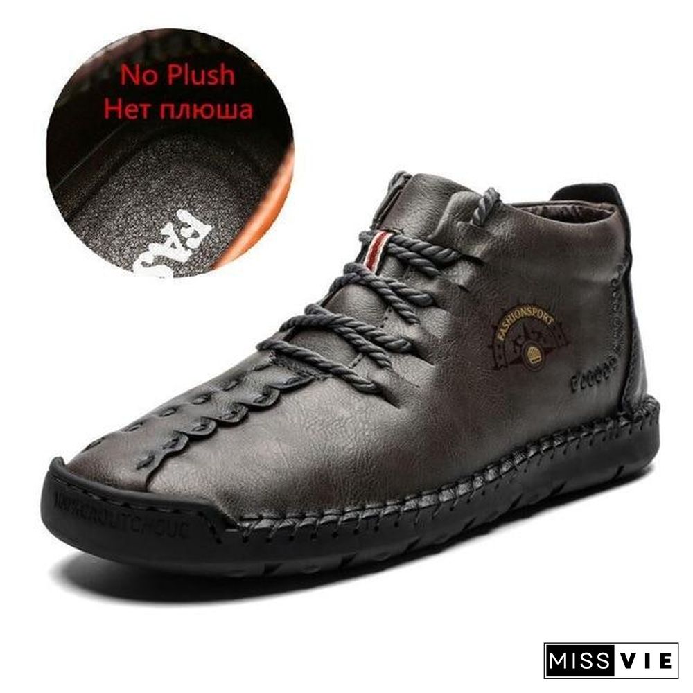 Warm Mens Boots Working Tactical Boots Split Leather Ankle Boots Plush Snow Boots Lace-up Winter Shoes