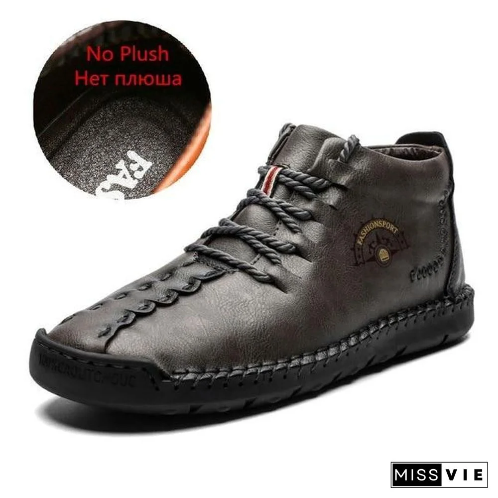 Warm Mens Boots Working Tactical Boots Split Leather Ankle Boots Plush Snow Boots Lace-up Winter Shoes