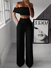Off-The-Shoulder Vest Top+Wide Legs Pants Suit