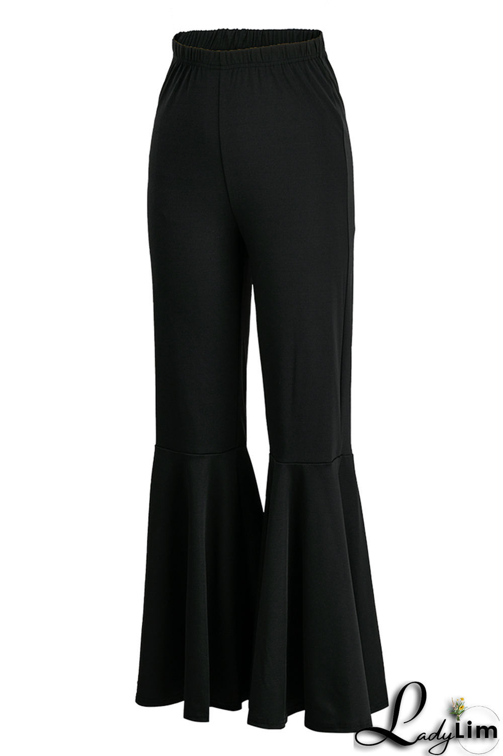 Fluorescent Green Fashion Solid Flounce Boot Cut High Waist Speaker Solid Color Bottoms
