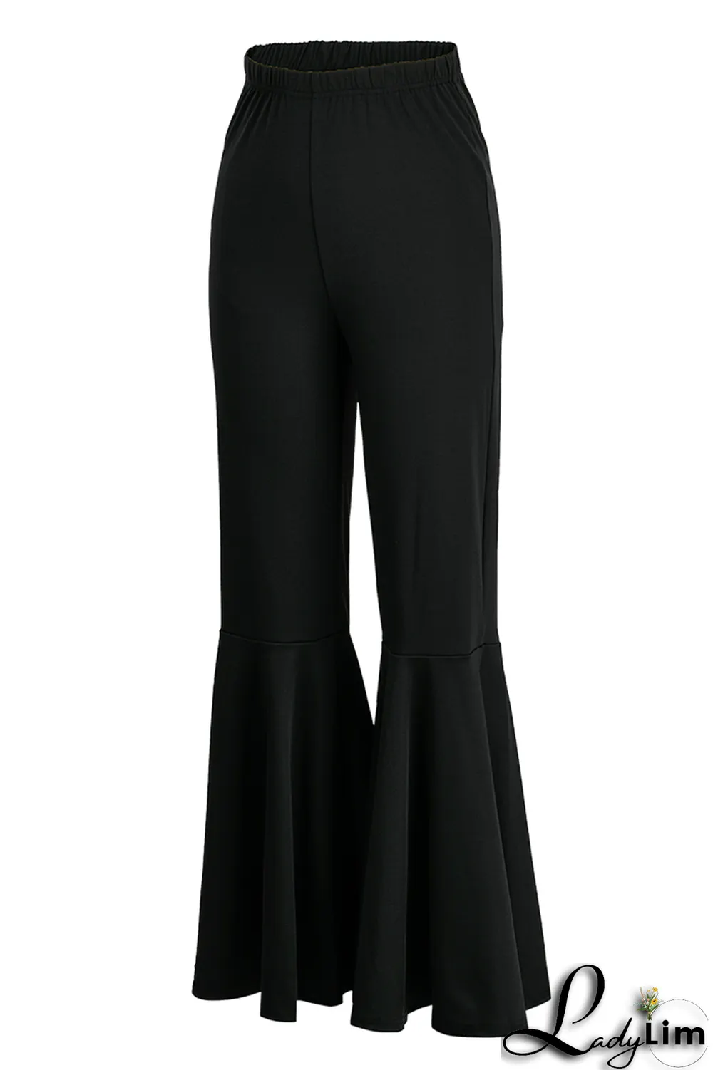 Fluorescent Green Fashion Solid Flounce Boot Cut High Waist Speaker Solid Color Bottoms