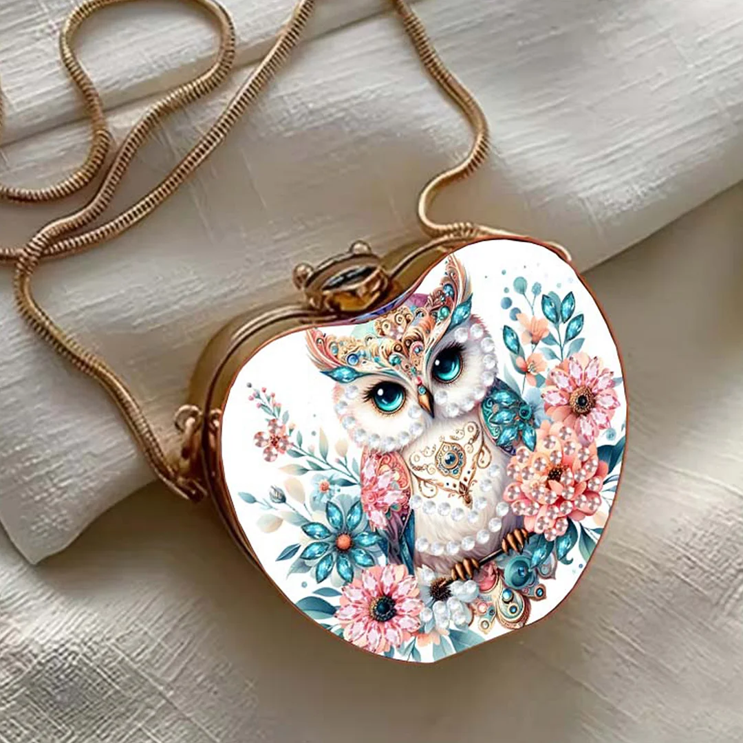 Owls and Flowers DIY Acrylic Love Diamond Art Painting Card Case Wallet with Chain Small Diamond Painting Crossbody Bag for Adults Women Girls Gift