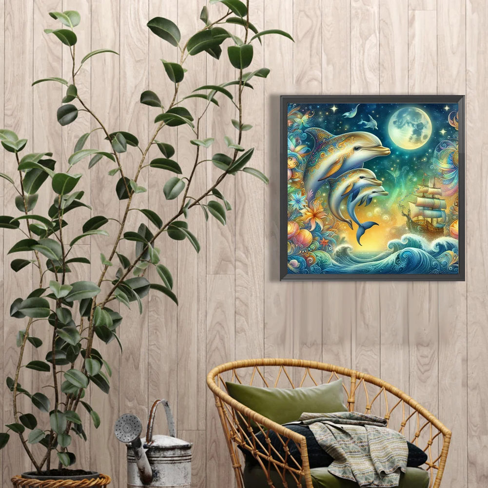Full Round Diamond Painting 40*40cm - Three Dolphins