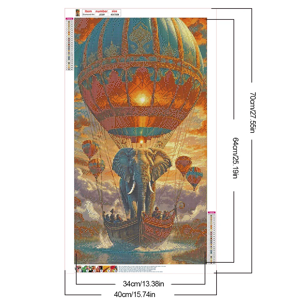 Diamond Painting - Full Round Drill - Elephant Hot Air Balloon(Canvas|40*70cm)