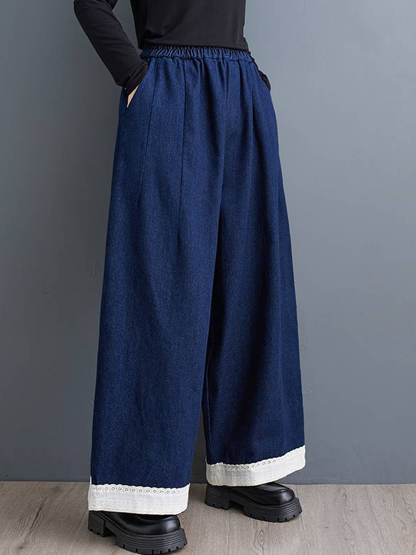 Loose High-waisted Patchwork Lace Straight Jeans