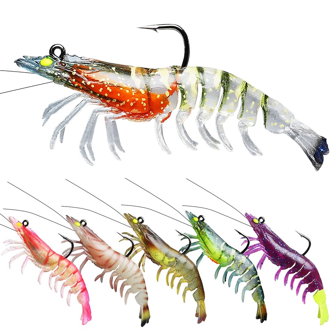Shrimp Lure with VMC Hook Pre-Rigged Fishing Lures for Freshwater and Saltwater