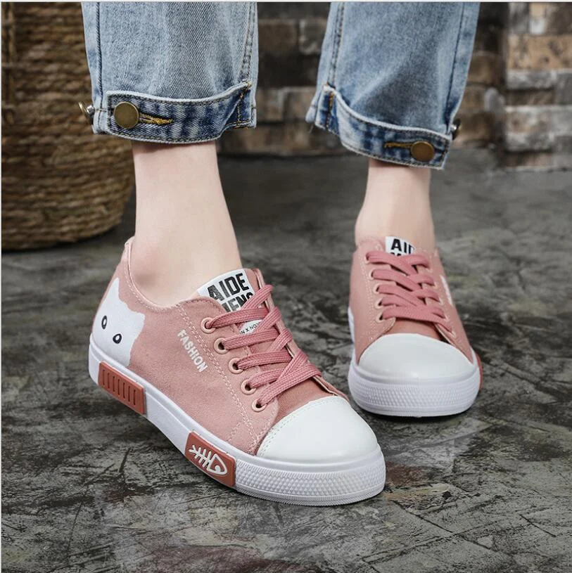 Mongw Fashion Lace Up Women'S Sneakers Low Top Flat Casual Shoes Print Cute Cat Canvas Shoes Men'S Running Shoes Eur: 33-41
