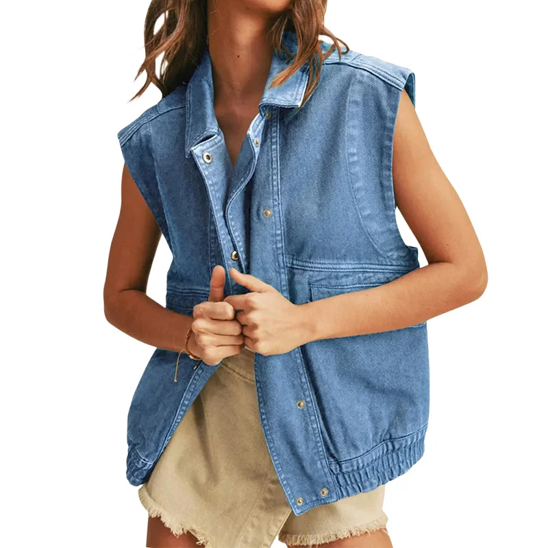 Women's Denim Jackets with Lapels, Sleeveless Camisole Vests