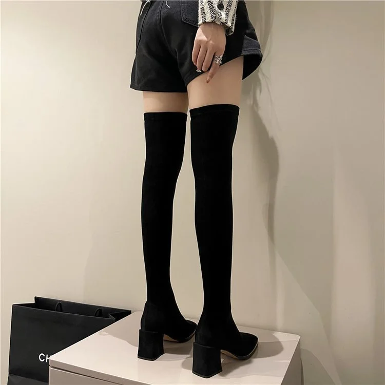 Yyvonne 靴紝 Autumn/Winter Coarse And High-Hee Boots 2025 New Solid Colored Velvet Face Head Long Boots