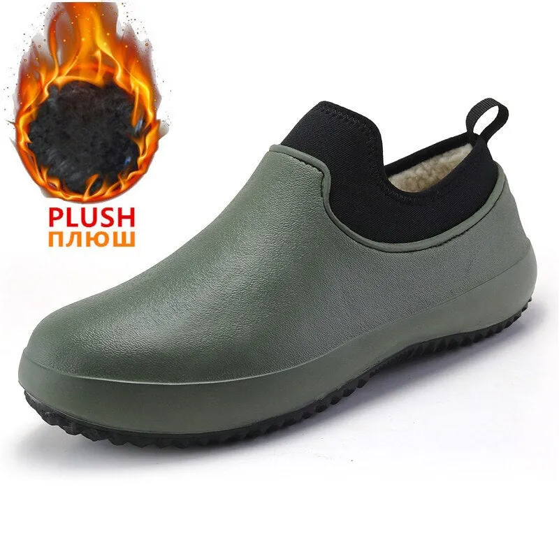 Mens Kitchen Working Shoes Non-slip Waterproof Chef Shoes Casual Unisex Work Shoes Water Shoes Rain Cotton Boots Plus Size 35-49
