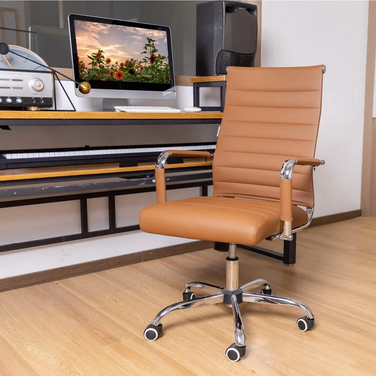 Ergonomic Office Desk Chair, Ribbed Leather Modern Conference Room Chairs, Executive Adjustable Swivel Rolling Chair for Home & Office