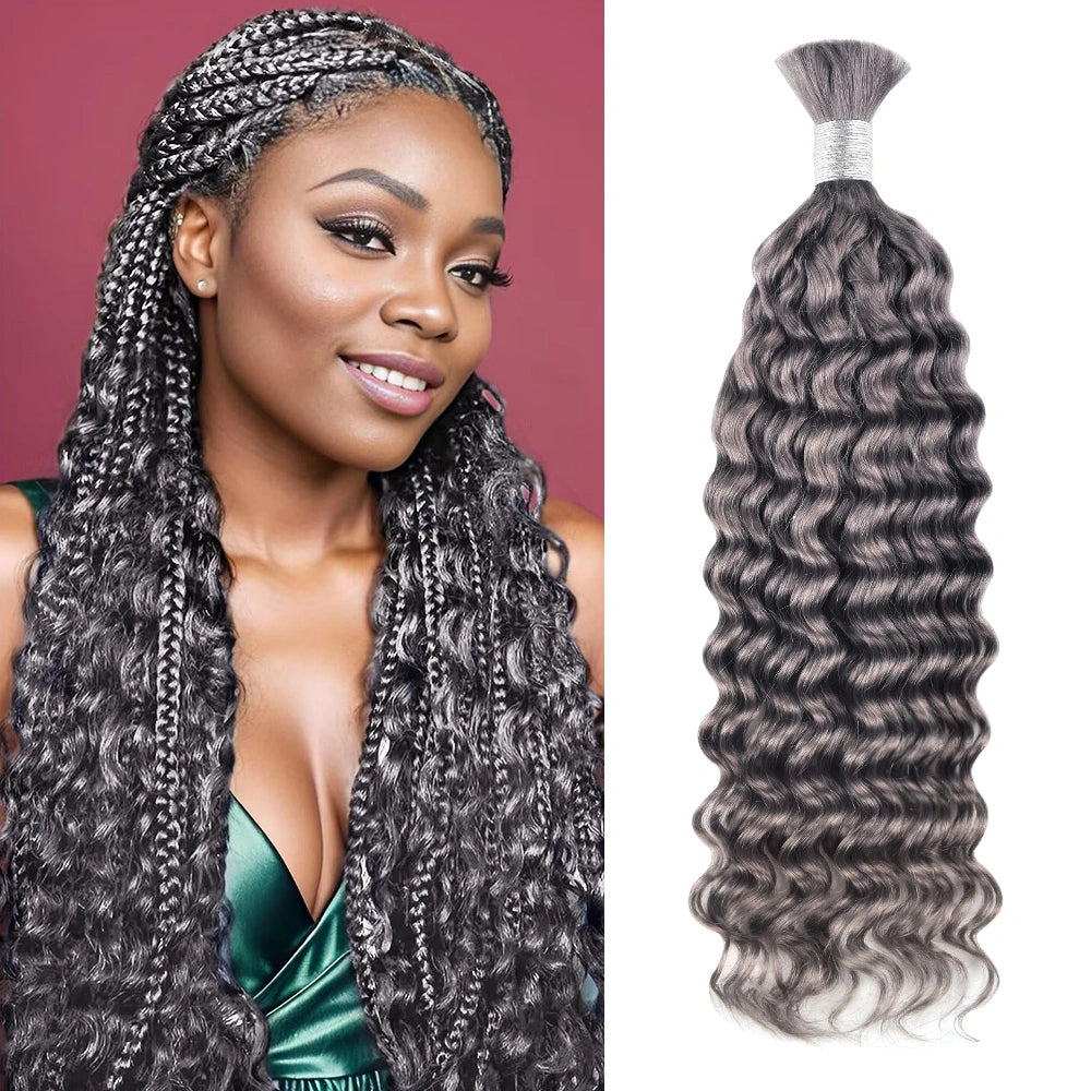 #Grey Deep Wave Hair Bulk | For Braiding | 100% Human Hair | BORUIHAIR
