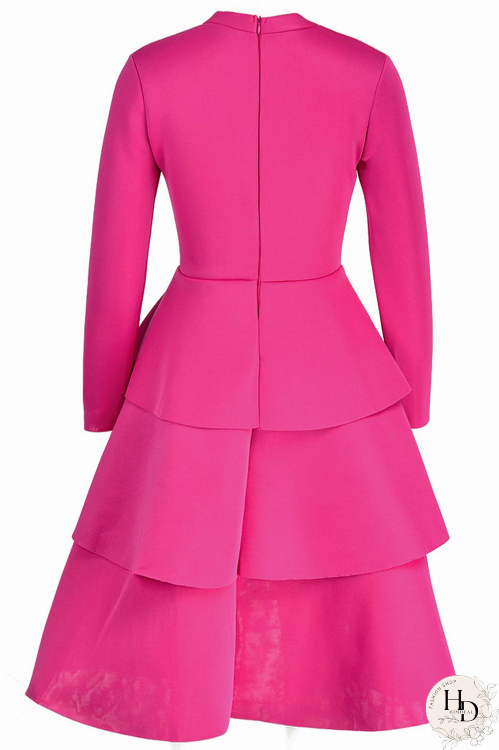 rose red Casual Solid Flounce V Neck Dresses