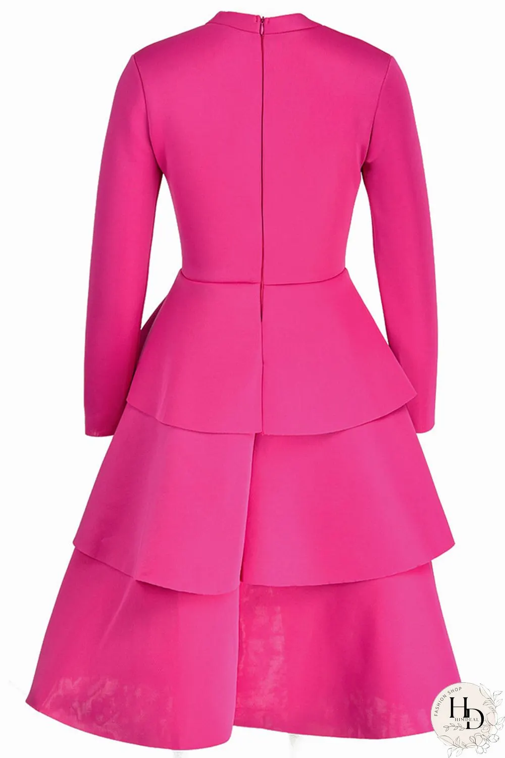 rose red Casual Solid Flounce V Neck Dresses