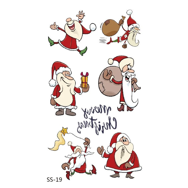 Christmas Tattoo Stickers Santa Claus Temporary Fake Tattoos Paste on Face Arm Leg for Children Body Art Sticker