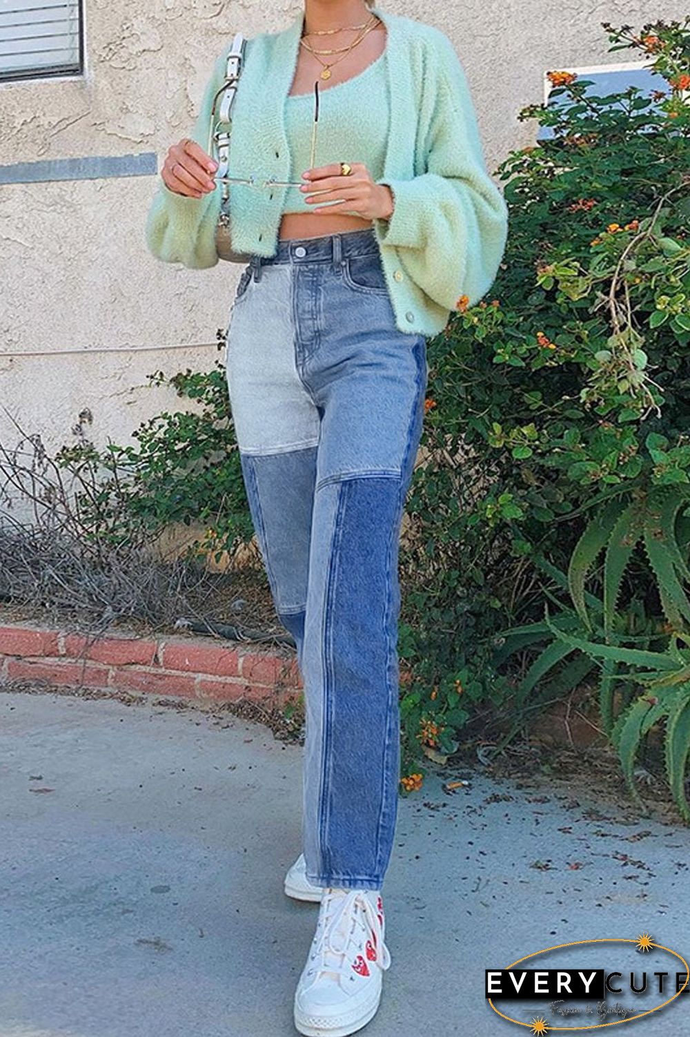 Patchwork Straight Denim Pants