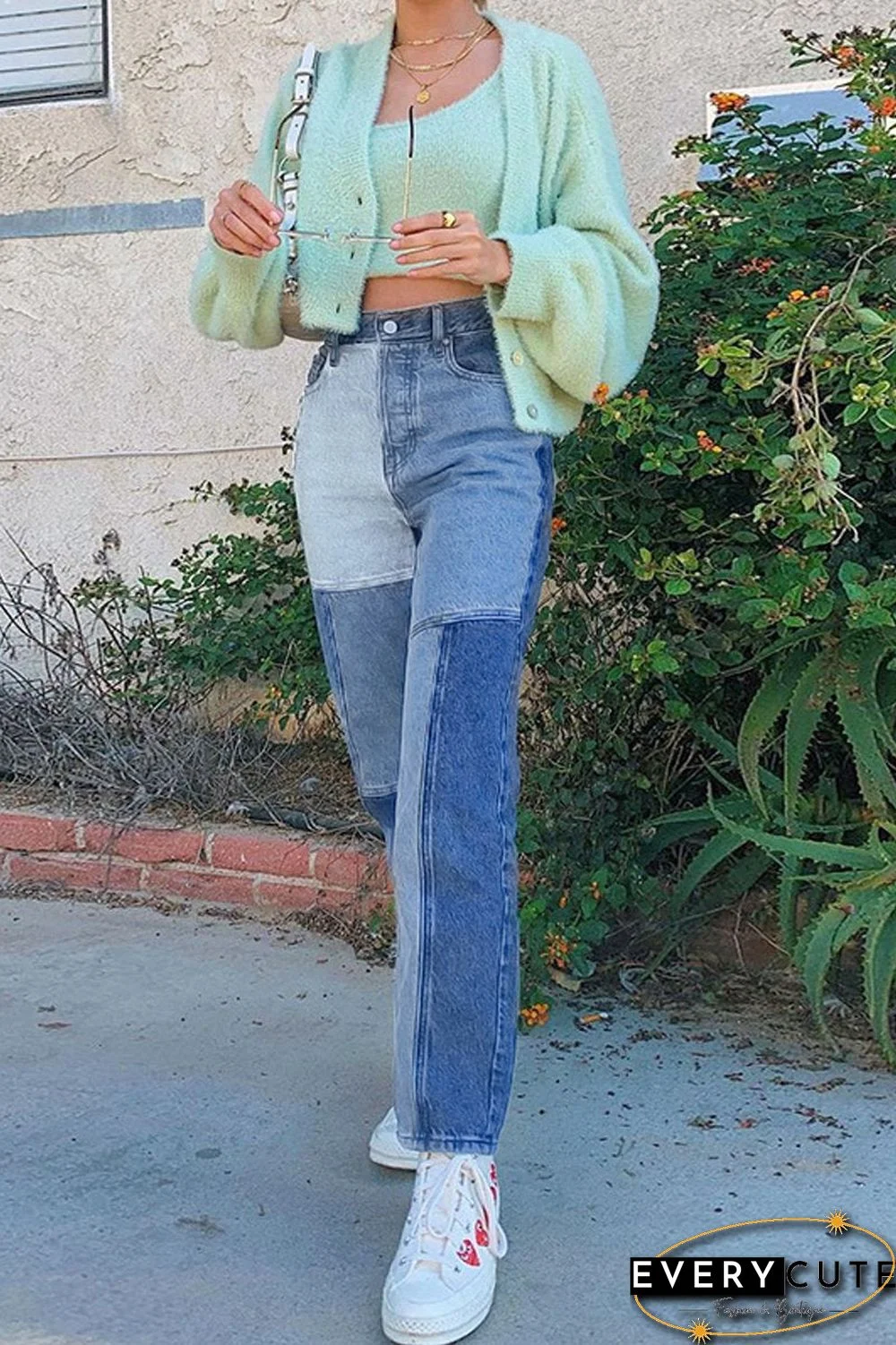 Patchwork Straight Denim Pants