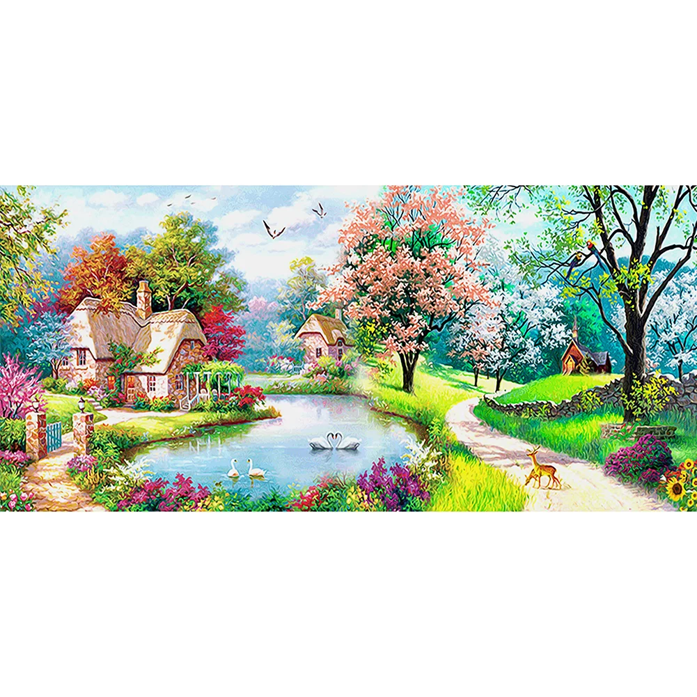 Big Size Round Diamond Painting - Spring Landscape(100*50cm)