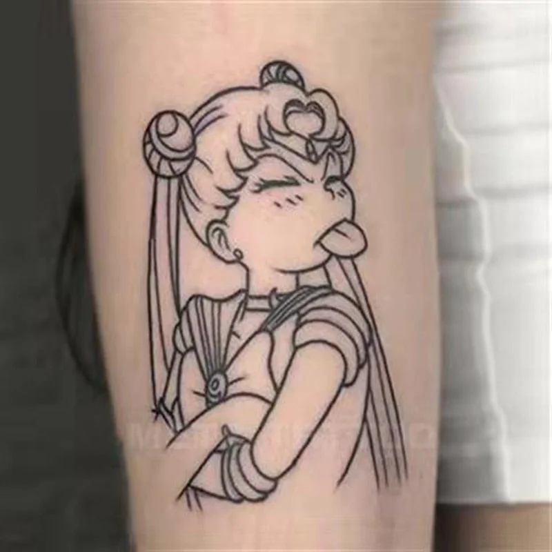 Cartoon Girl Waterproof Temporary Tattoo Sticker Female Black White Beautiful Girl Flower Arm Cat Art Fake Tattoo Fashion Tattoo