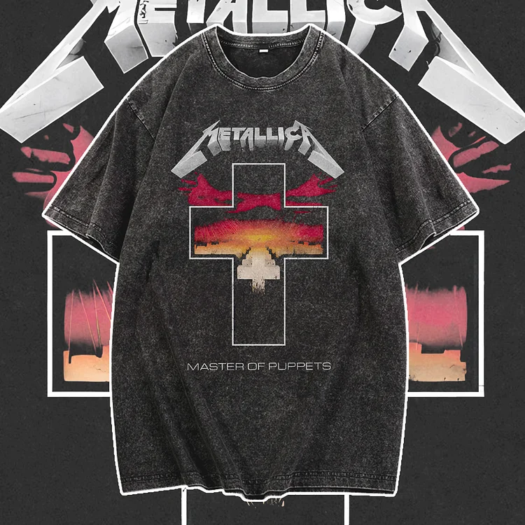 Davidhawaii100% Cotton Casual Vintage Rock Cross Wash Tee - 100% Cotton