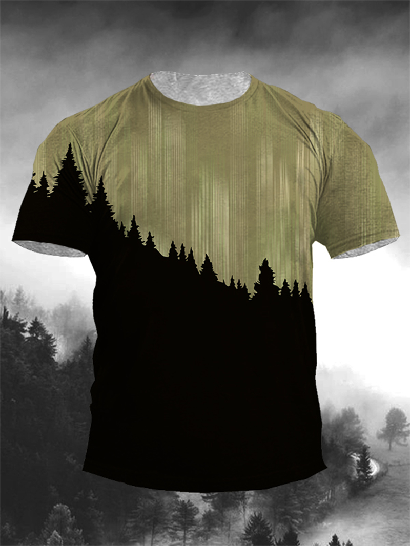 Men's Forest Aurora Print Casual Short Sleeve T-shirt