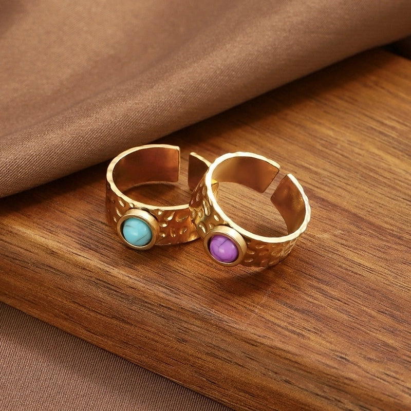 Elegant Geometric 304 Stainless Steel Turquoise Open Rings