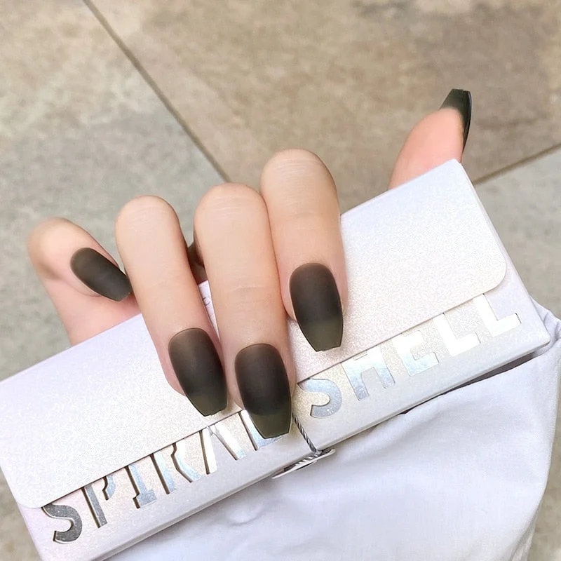 24pcs/box Khaki Pure Color Frosted Ballet matte Fake Nail press on Wearable Detachable Nail Tip Long Healthy full cover for Girl-Nail Inspo