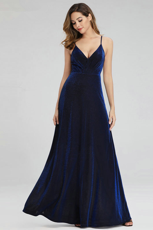 Bellasprom Sparkle Navy Blue Mermaid Long Prom Dress Spaghetti-Straps Bellasprom