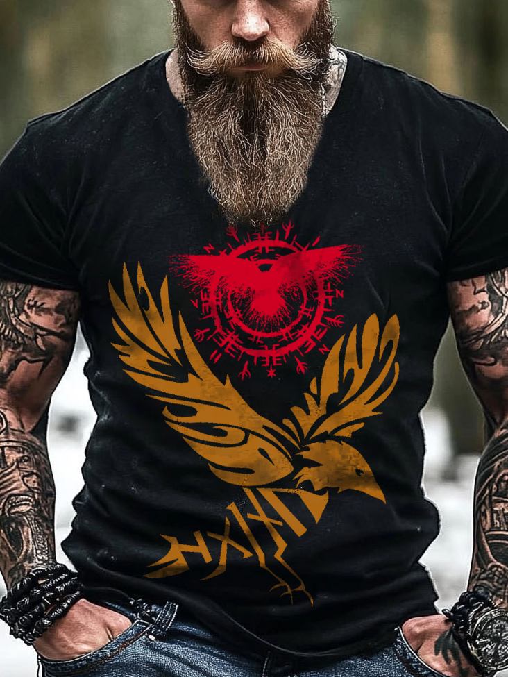 Viking nordisk skandinavisk stil eagle tribal mystisk runeprint mønster T-skjorte / Rvogue / Rvogue