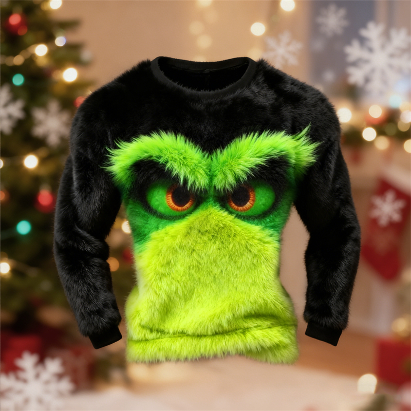 Men's Christmas Monster Contrast Color Cozy Plush Sweatshirt elevenforest
