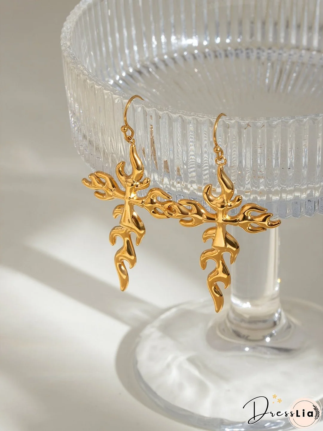 18K Gold-Plated Stainless Steel Cross Earrings