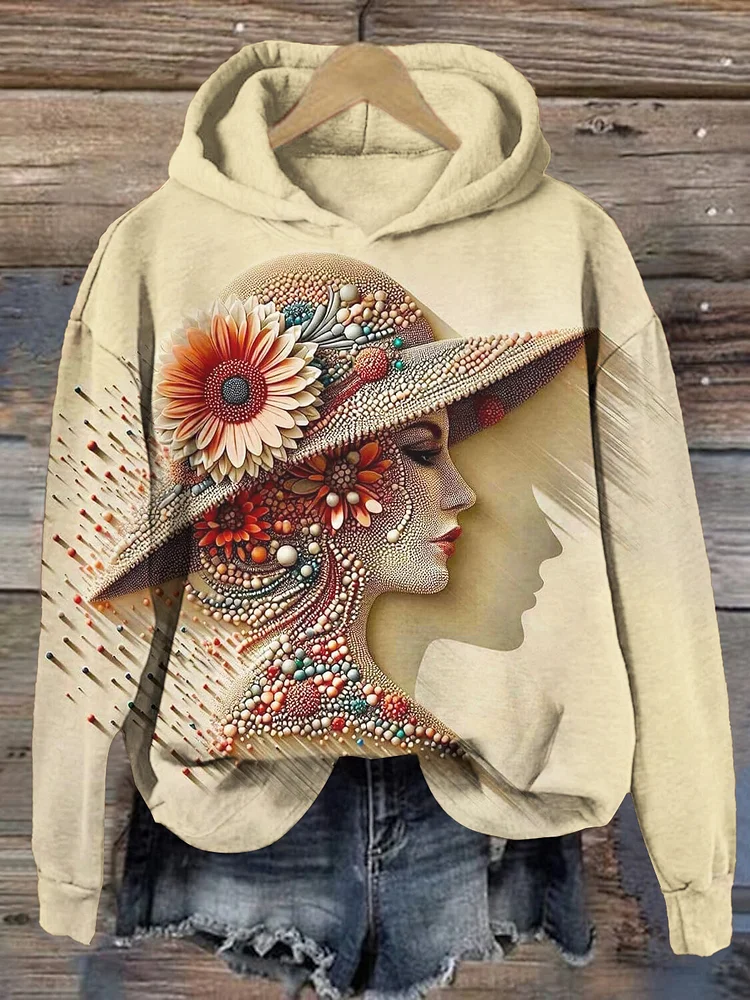 Women's Elegant Woman Side Face Art Print Casual Hoodie