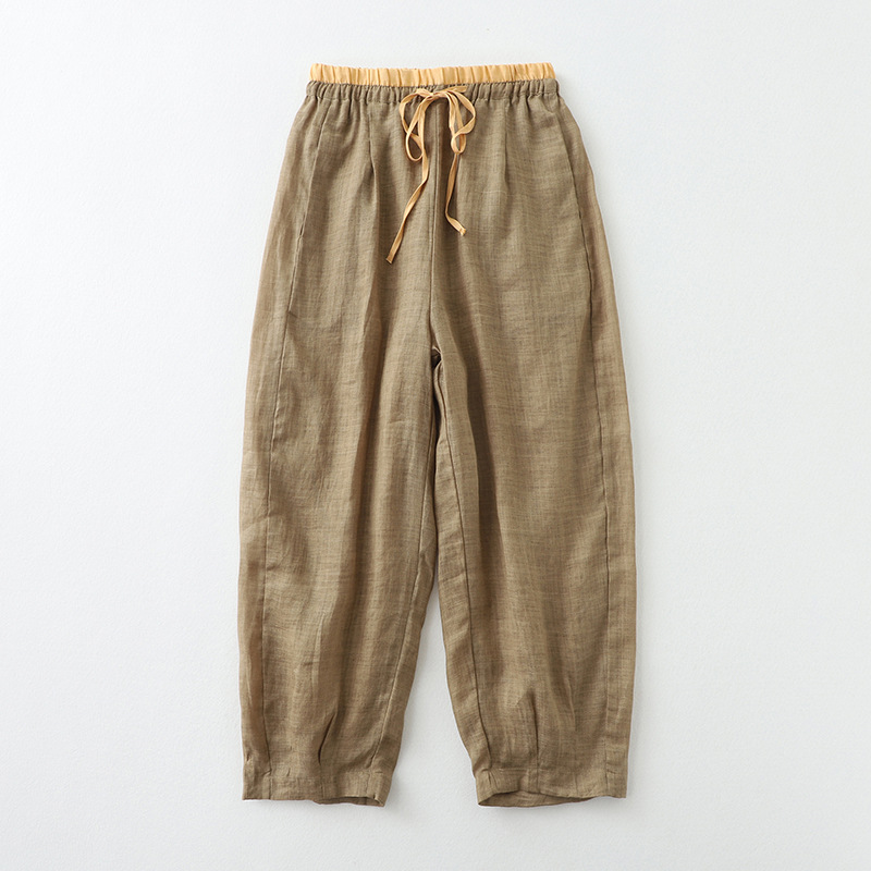 Summer thin elastic waist cropped wide-leg pants