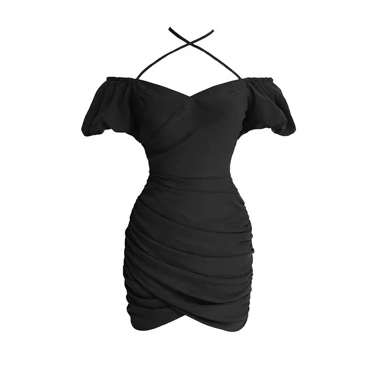 Puff Sleeve Slim Little Black Dress