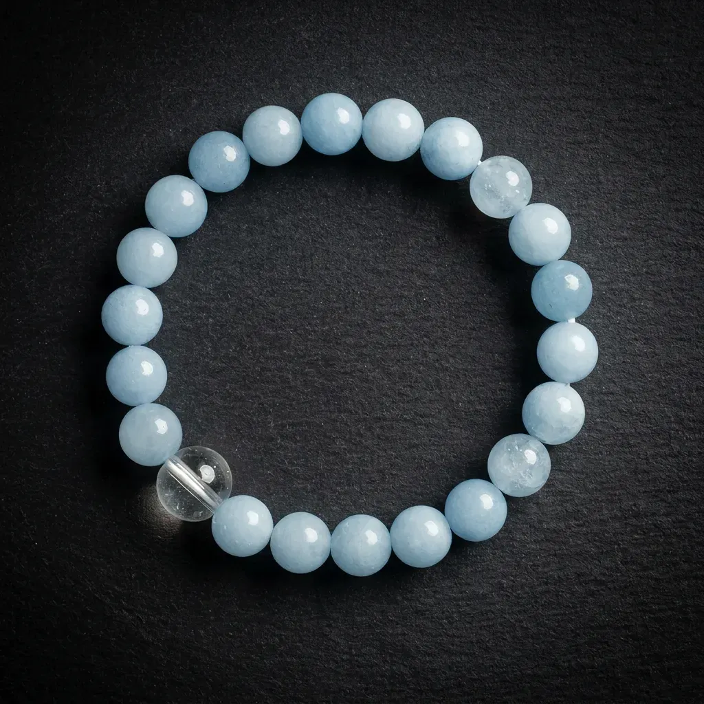 JiStones Serenity Collection: Handcrafted Aquamarine & Clear Quartz Meditation Bracelet Serene Blue & Clarity (8mm)