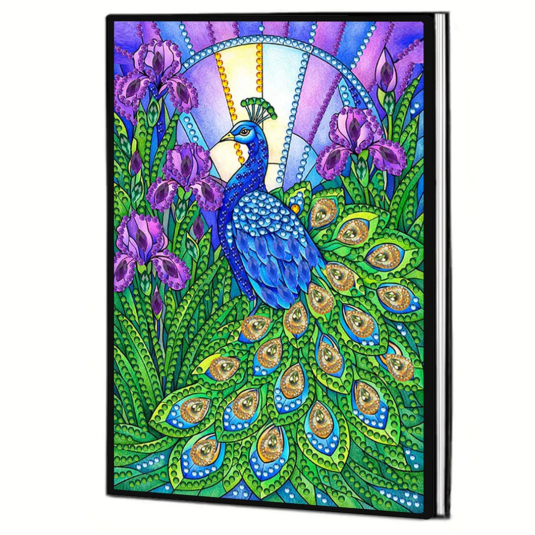 DIY Flower Diamond Painting Journals Notebooks 50 Pages A5 No Lines Special Shaped Diamond Art Kits for Beginners Craft Lovers and Artists (Peacock)