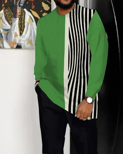 Men's Retro Abstract Art Pattern Walking Suit Long Sleeve Suit