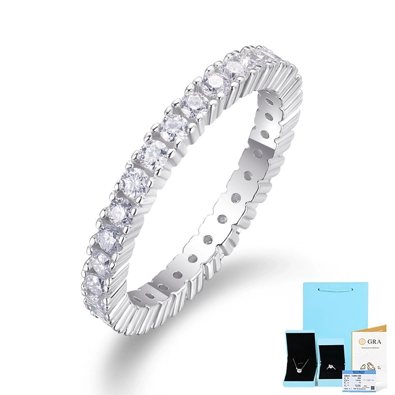 White Gold Plated 925 Sterling Silver Moissanite Round Rings GRA Certificate