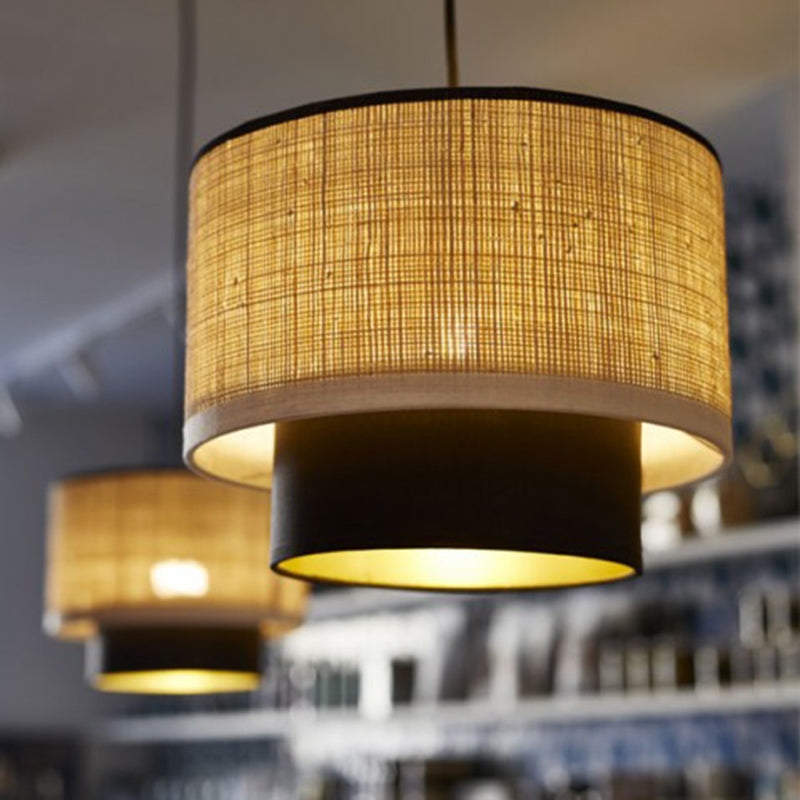 Contemporary Black Pendant Lamp Shade Linen Fabric Ceiling Light